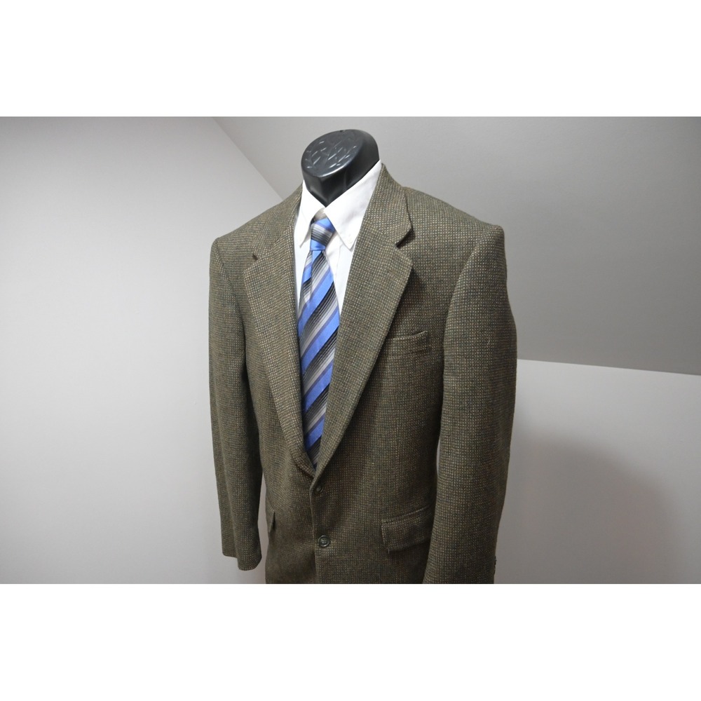 VTG Lands End Blazer Men 42R Brown Tan Micro Check Two Button Classic Excellent